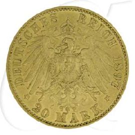 Deutschland Preussen 20 Mark Gold 1897 A ss-vz Wilhelm II.
