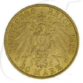 Deutschland Preussen 20 Mark Gold 1913 vz+ Wilhelm II. in Uniform