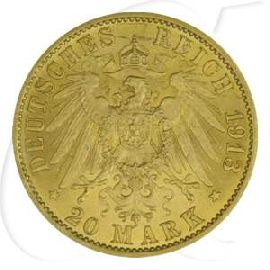 Deutschland Preussen 20 Mark Gold 1913 vz-st Wilhelm II. Gardeuniform
