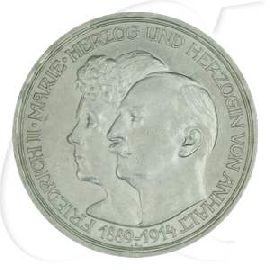 Deutschland Anhalt 3 Mark 1914 vz-st Silberhochzeit