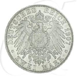 Deutschland Baden 2 Mark 1907 vz+ Friedrich I. auf den Tod