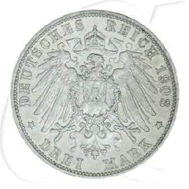 Deutschland Baden 3 Mark 1908 ss+ Friedrich II.