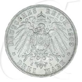 Deutschland Baden 3 Mark 1909 ss-vz Friedrich II.