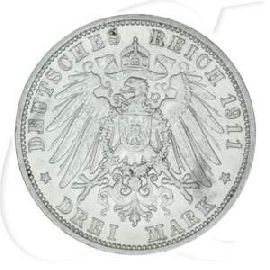 Deutschland Baden 3 Mark 1911 ss-vz Friedrich II.