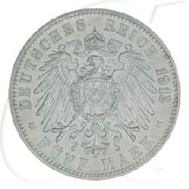 Deutschland Baden 5 Mark 1913 fast vz Friedrich II.