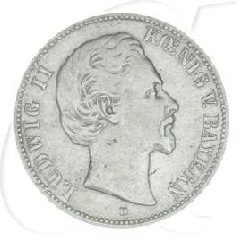 Deutschland Bayern 2 Mark 1876 fast ss Ludwig II.