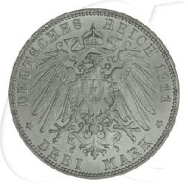 Deutschland Bayern 3 Mark 1911 vz-st Luitpold 90. Geburtstag