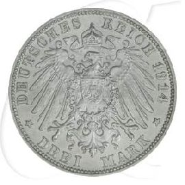 Deutschland Bayern 3 Mark 1914 fast st Ludwig III.