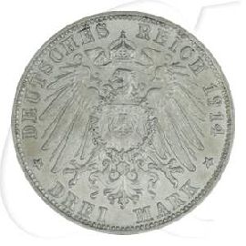 Deutschland Bayern 3 Mark 1914 vz-st Ludwig III.