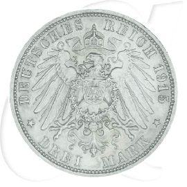 Deutsches Kaiserreich - BS-Lünebg. 3 Mark 1915 A vz Ernst-August & Viktoria Münzen-Wertseite