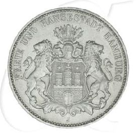 Deutschland Hamburg 3 Mark 1909 ss RF Wappen