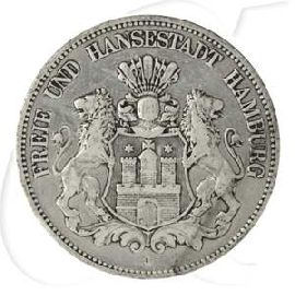 Deutschland Hamburg 5 Mark 1875 s-ss Wappen