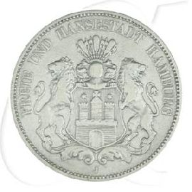 Deutschland Hamburg 5 Mark 1876 fast ss Wappen