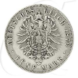 Deutschland Hamburg 5 Mark 1876 s-ss Wappen