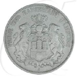 Deutschland Hamburg 5 Mark 1876 ss Wappen
