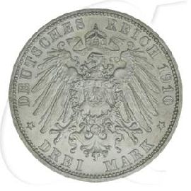 Kaiserreich - Hessen 3 Mark 1910 A vz-st Großherzog Ernst Ludwig