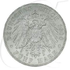 Kaiserreich - Hessen 5 Mark 1904 A vz-st 400. Geb. Philipps