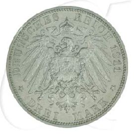 Deutschland Lübeck 3 Mark 1911 ss-vz RF Wappen