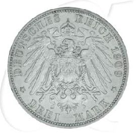 Deutschland Preussen 3 Mark 1909 vz Wilhelm II.