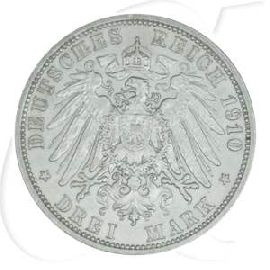 Deutschland Preussen 3 Mark 1910 ss-vz Wilhelm II.