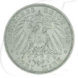 Deutschland Preussen 3 Mark 1913 vz-st Wilhelm II. Regierungsjubiläum