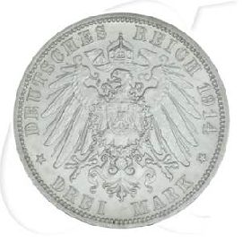 Deutschland Preussen 3 Mark 1914 vz-st Wilhelm II. Uniform