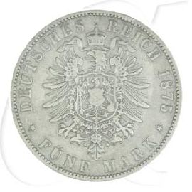 Deutschland Preussen 5 Mark 1875 B s-ss Wilhelm I.