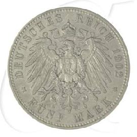 Deutschland Preussen 5 Mark 1902 ss Kratzer Wilhelm II.