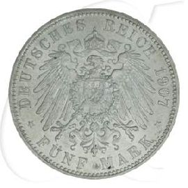 Deutschland Preussen 5 Mark 1907 fast vz Wilhelm II.