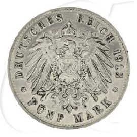 Deutschland Preussen 5 Mark 1913 s-ss Wilhelm II. in Uniform