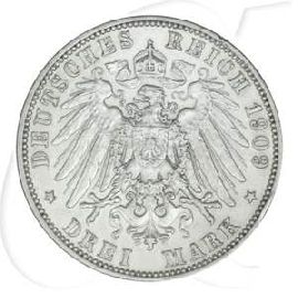 Deutschland Sachsen 3 Mark 1909 ss RF Friedrich August