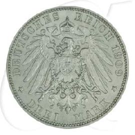 Deutschland Sachsen 3 Mark 1909 ss-vz Friedrich August