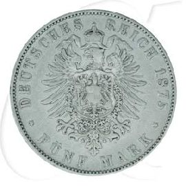Deutschland Sachsen 5 Mark 1875 fast ss Albert