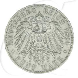 Deutschland Sachsen 5 Mark 1894 ss Albert