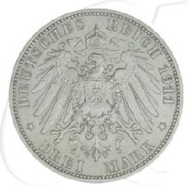 Deutschland Schaumburg-Lippe 3 Mark 1911 vz ber Georg auf den Tod