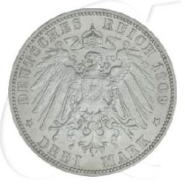 Deutschland Schwarzburg-Sondershausen 3 Mark 1909 vz Karl Günther Tod