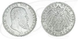 Deutschland Württemberg 2 Mark 1901 ss Wilhelm II.