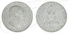 Deutschland Württemberg 3 Mark 1909 ss-vz Wilhelm II.