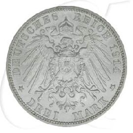 Deutschland Württemberg 3 Mark 1914 vz Wilhelm II.