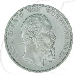 Deutschland Württemberg 5 Mark 1876 ss Karl