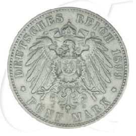 Deutschland Württemberg 5 Mark 1899 ss Wilhelm II.