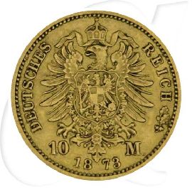 Deutschland 10 Mark Gold 1873 A ss Preussen Kaiser Wilhelm I. Münzen-Wertseite