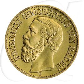 Deutschland Baden 10 Mark Gold 1897 ss wellig Friedrich I. Münzen-Bildseite