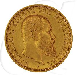 Deutschland Württemberg 10 Mark Gold 1905 F ss-vz Wilhelm II. Münzen-Bildseite