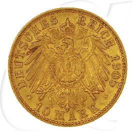 Deutschland Württemberg 10 Mark Gold 1905 F ss-vz Wilhelm II. Münzen-Wertseite