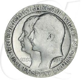 Deutschland 1910 Berlin Uni 3 Mark Münzen-Bildseite