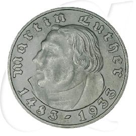 Drittes Reich 2 RM 1933 J st 450. Geburtstag Martin Luther