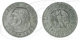 Deutschland Drittes Reich 2 RM 1933 J st 450. Geburtstag Martin Luther Münze Vorderseite und Rückseite zusammen