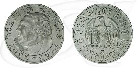 Deutschland Drittes Reich 2 RM 1933 J vz-st 450. Geburtstag Martin Luther Münze Vorderseite und Rückseite zusammen