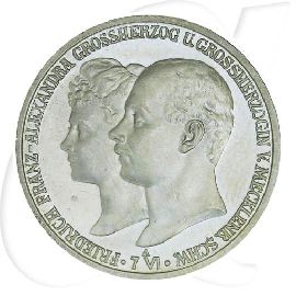 Deutschland Mecklenburg-Schwerin 2 Mark 1904 vz-st Hochzeit Münzen-Bildseite